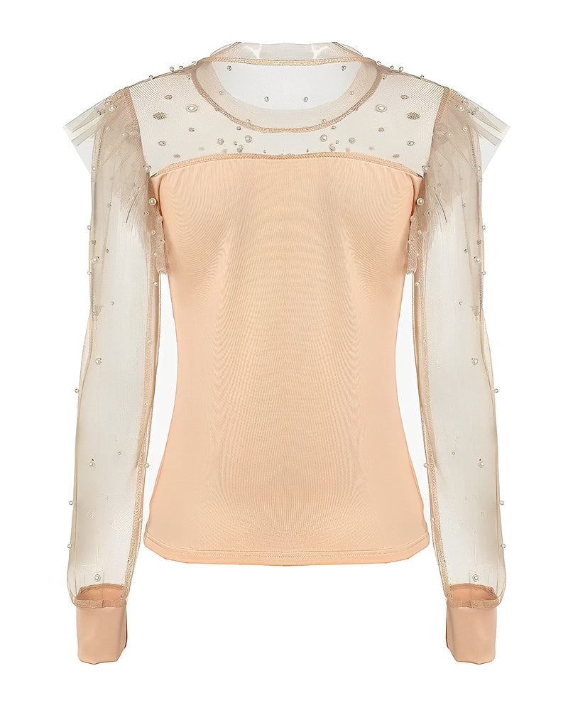 Allure - Durchsichtiges Mesh-Shirt mit Perlen