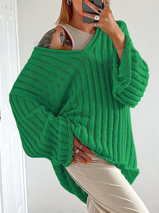 Klara's - Grüner Strickpullover mit V-Ausschnitt