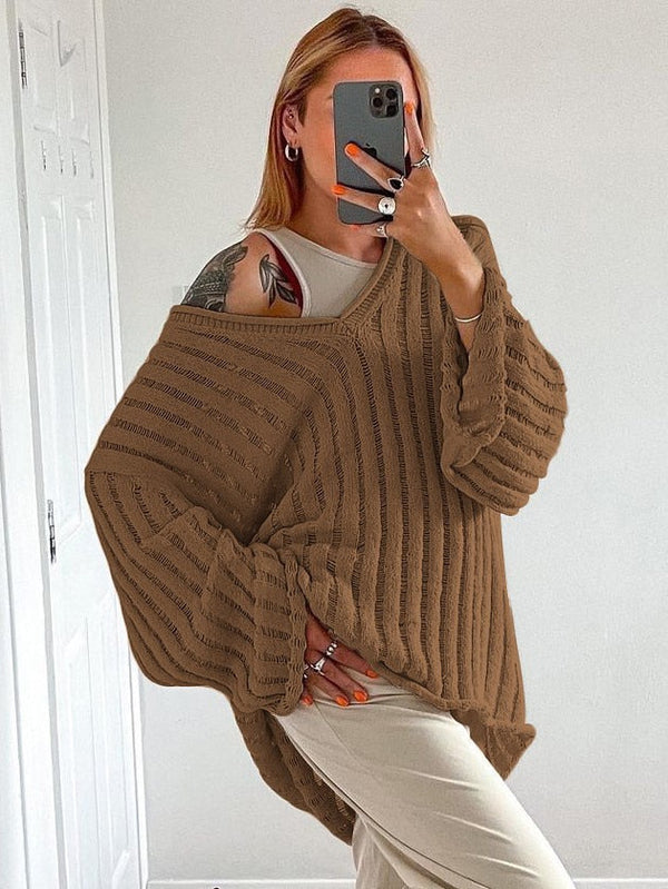 Klara's - Grüner Strickpullover mit V-Ausschnitt